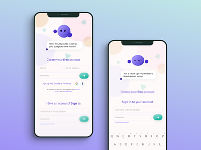 Sign up page for a financial AI assitant app