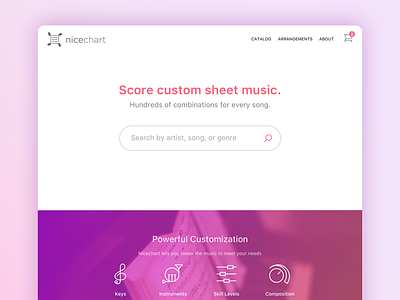 Nicechart landing music search startup website