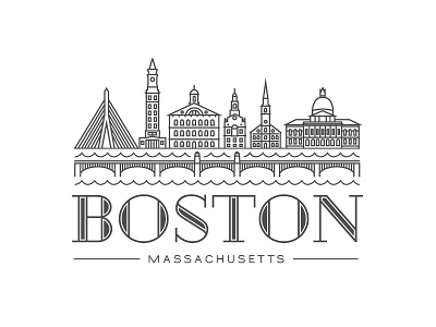 Boston boston bridge buildings line drawing massachusetts