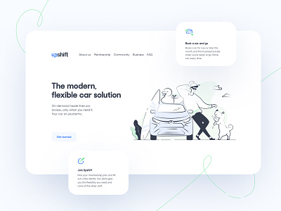Upshift: eco · friendly car sharing membership service branding carsharing design illustration landing page outline uprising web