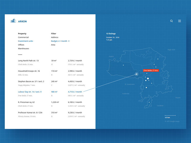 Maps, part 5 — “Arkon” outline web ux ui table real estate map infographics data commercial property