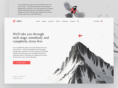“ORES J. P.” hero page background bird flag hero journal minimal mountain web