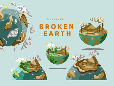 Illustration Broken Earth design graphic design ground world illustration planet globe. vector