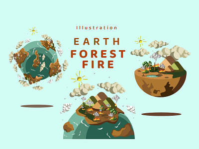 Illustration Earth Forest Fire burn fire illustration planet globe. vector