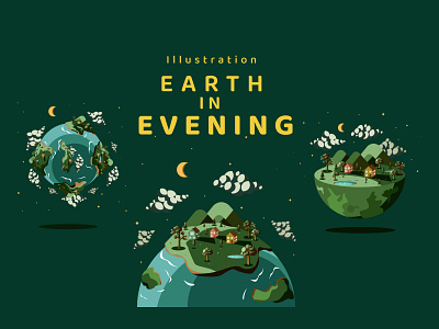 Illustration Earth in Evening graphic design illustration moon planet globe. tree vector water