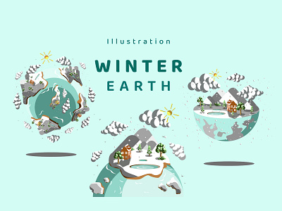 Winter, Earth, Landscape, Illustration, 3d, Vector, Style, Conce season