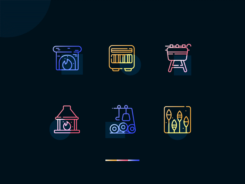 Heating Animated Icons animation barbecue decorative design logo dynamic fire fire wood firebox fireplace frame heater heating devices icomotion icon set icons illustration light line icon pack icon wood