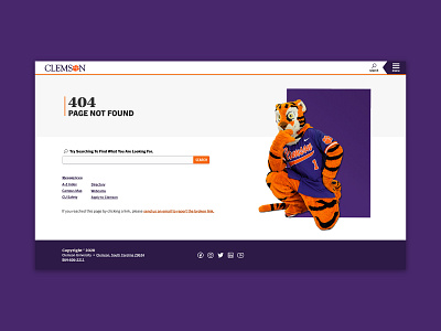 Clemson University 404 Page 404 clemson web design