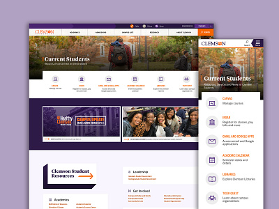 Clemson.edu - Current Students Page clemson higher education ui web design