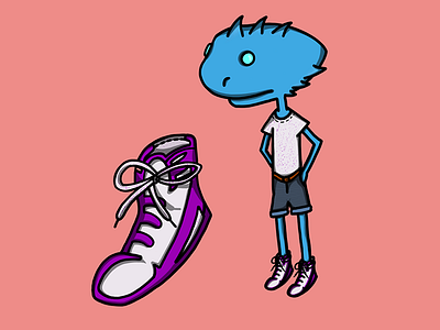 Shark Boy + Oversized Sneaker illustration sharks sneakers