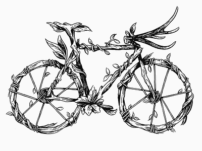 Floral bike bicycle bike black black and white drawing handdrawn handmade ink lineart shadows