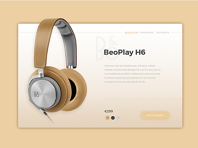 B&O Headphones - BeoPlay H6 Product Card Concept beoplay concept design ecommerce gold headphones headset online product purchase ui web