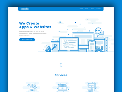 WIP - Web Design Agency Landing Page agency app blue design flat illustrations linear sketch ui ux web web design