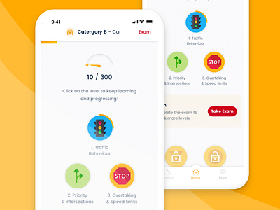 Driving App Gamification app design driving exam ios learning school simple ui ui design ux ux design