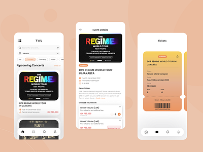 Vox - Event Mobile Apps UI Design booking booking app clean concert app event event app event booking app event design app event mobile app eventmobileapp minimal mobile mobile design mobile ui ticket app ui uid uidesign uimobile uiux