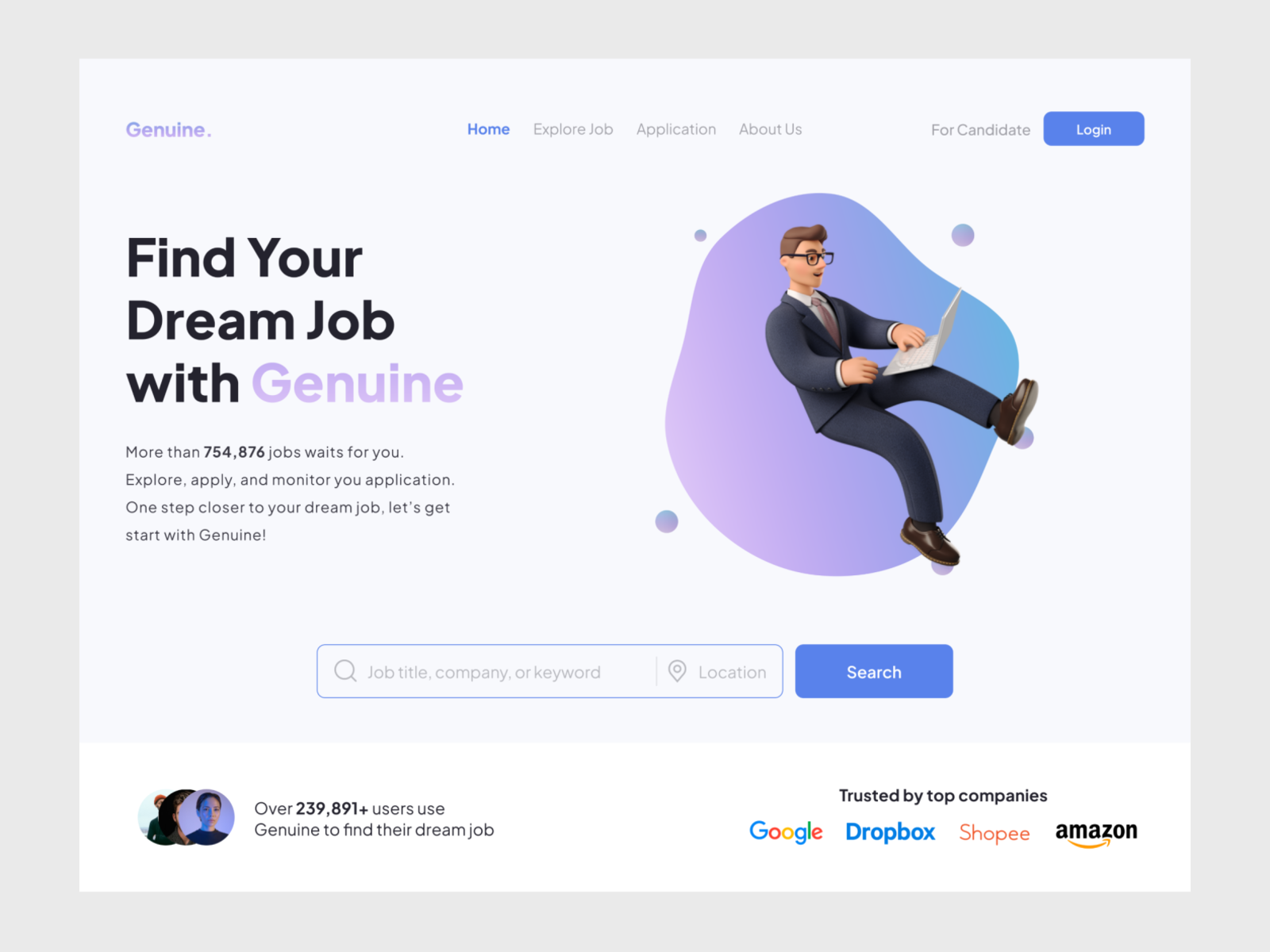 Genuine - Jobseeker Landing Page by Reinka Diba on Dribbble