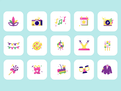 Party Icon Set Animation animation branding clean flat icon gif graphic design icon icon party icon set illustration json lottie lottiefiles minimalist motion graphics party ui vector web website