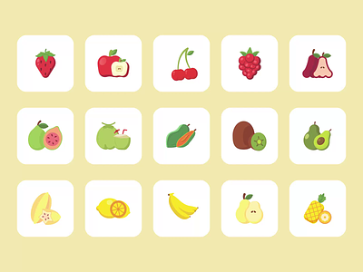 Fruits Icon Set Animation animation branding clean flat icon gif graphic design hero icon icon set illustration json lottie lottiefiles motion graphics product ui uiux vector website