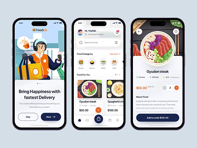 Foodoo - Food Delivery App Animation animation clean courier delivery app delivery service fast food graphic design illustration kitchen maps minimalist mobile mobile app mobile app design motion graphics order shipping shop ui uiux