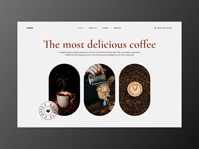 Kaffa - cafe (coffee) screen design app branding brown coffee delicious design drink graphic design illustration light logo minimal product product design typography ui ux web website white