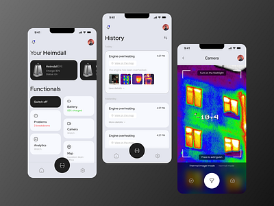 Mobile concept App - Heimdall android app camera design fire home ios minimal mobile robot security settings smart smart home ui ux