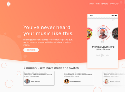 Sketch Music App Landing Page landing page music musicapp ui web design website