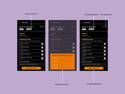 GrubHub: Food Portion Customization Feature app branding design design challenge interaction design product design ui ux