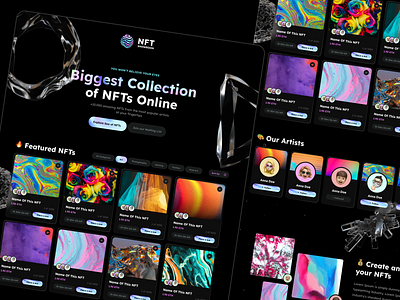 NFT Collection Glass Website 3d animation app art branding design flat graphic design icon illustration illustrator logo logo design minimal typography ui ux vector web website