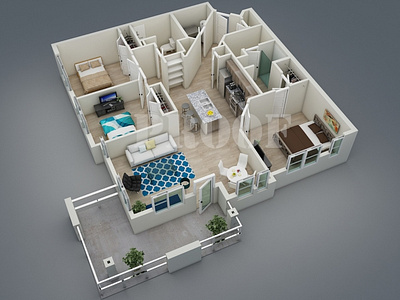 3D floor plan 3d 3d floor plan animation apartment architecture branding design graphic design house illustration interior design marketing real estate rental home