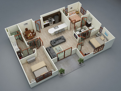 3D floor plans for real estate and rental apartments 3d 3d floor plan apartment architecture branding design illustration marketing real estate