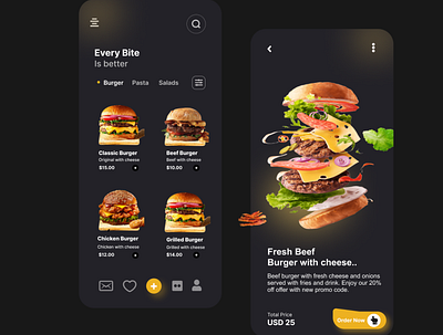 Food (burger) app app design ui ux