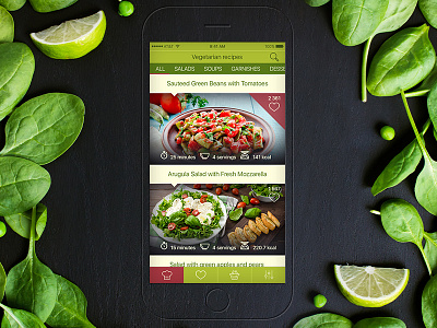 Greenery app application dessert food mobile recipes salads soups veganism vegetarianism