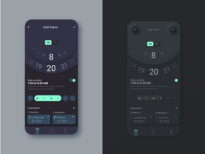 REM Smart Alarm alarm alarm app alarm clock app clock dark app dark mode design minimal mobileapp neomorphism sleeping sleeping app ui uidesign