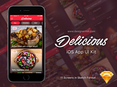 Delicious – Free Sketch UI Kit by Robert Anitei app download flatro food free freebie interface ios kit sketch sketchapp ui