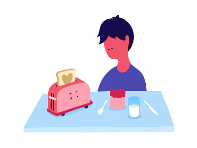 I <3 my toaster bread breakfast character flat illustration love man toaster