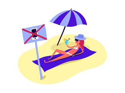 Don't call me ! beach character flat girl hollidays illustration phone sun vacation