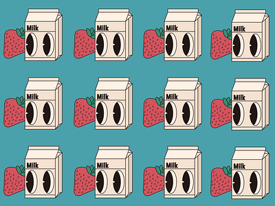 Strawberry & Milk. Vector Illustration tile 90s nostalgia character design food illustration graphic design illustration vector illustration