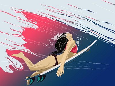 Diving Girl Illustration - Bikini 🧜‍♀️ beach bikini blue branding caricature digitalart diving board girl illustration new york party event pink tourism vector