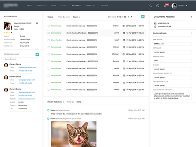 CRM Accounts Page activities crm csm fields material design profile tasks ui