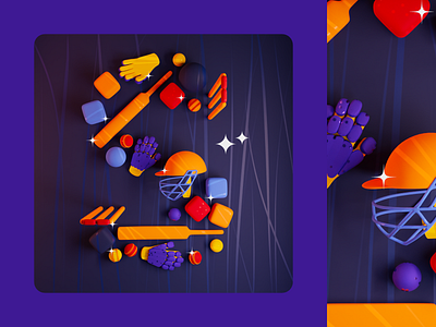 36DOT22 — Sports • Cricket 3d ball blender colorful cricket design flat gloves gradient helmet illustration illustrator playful sports vector