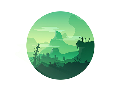 Green Mountain 2d badge circle colorful flat gradient illustration illustrator landscape mountains photoshop vector