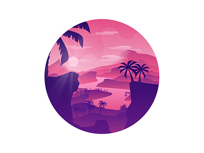 Purple River 2d badge circle colorful flat gradiant illustration illustrator landscape photoshop river vector