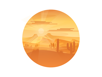 Yellow Desert 2d badge circle colorful desert flat gradiant illustration illustrator landscape photoshop vector