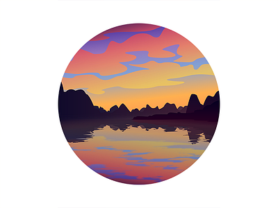 Reflection 2d badge circle colorful flat gradiant illustration illustrator landscape mountains photoshop vector