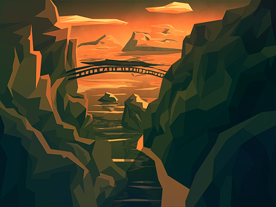 'The Bridge' Low Poly Illustration