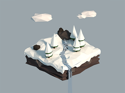 Low Poly Piece Of Winter 3d blender isometric landscape low poly model render scene snow trees