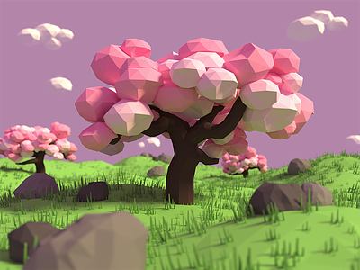 Low Poly Cherry Tree 3d blender depth of field landscape low poly model render scene spring tree