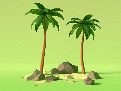 Low Poly Summer Trees (Palm) 3d blender low poly minimalistic model noise palm render scene summer
