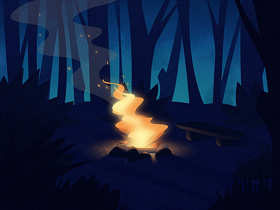 'The Campfire' colorful fire flat forest gradiant illustration illustrator landscape light photoshop scene vector