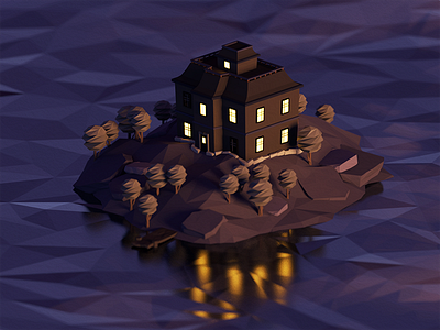 Low Poly 'Rock In The Water' 3d blender house island isometric low poly model render scene water
